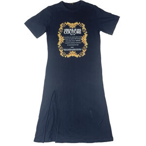 Versace Jeans Couture T-shirt Dress LARGE Size Women Emblem Print Logo Black